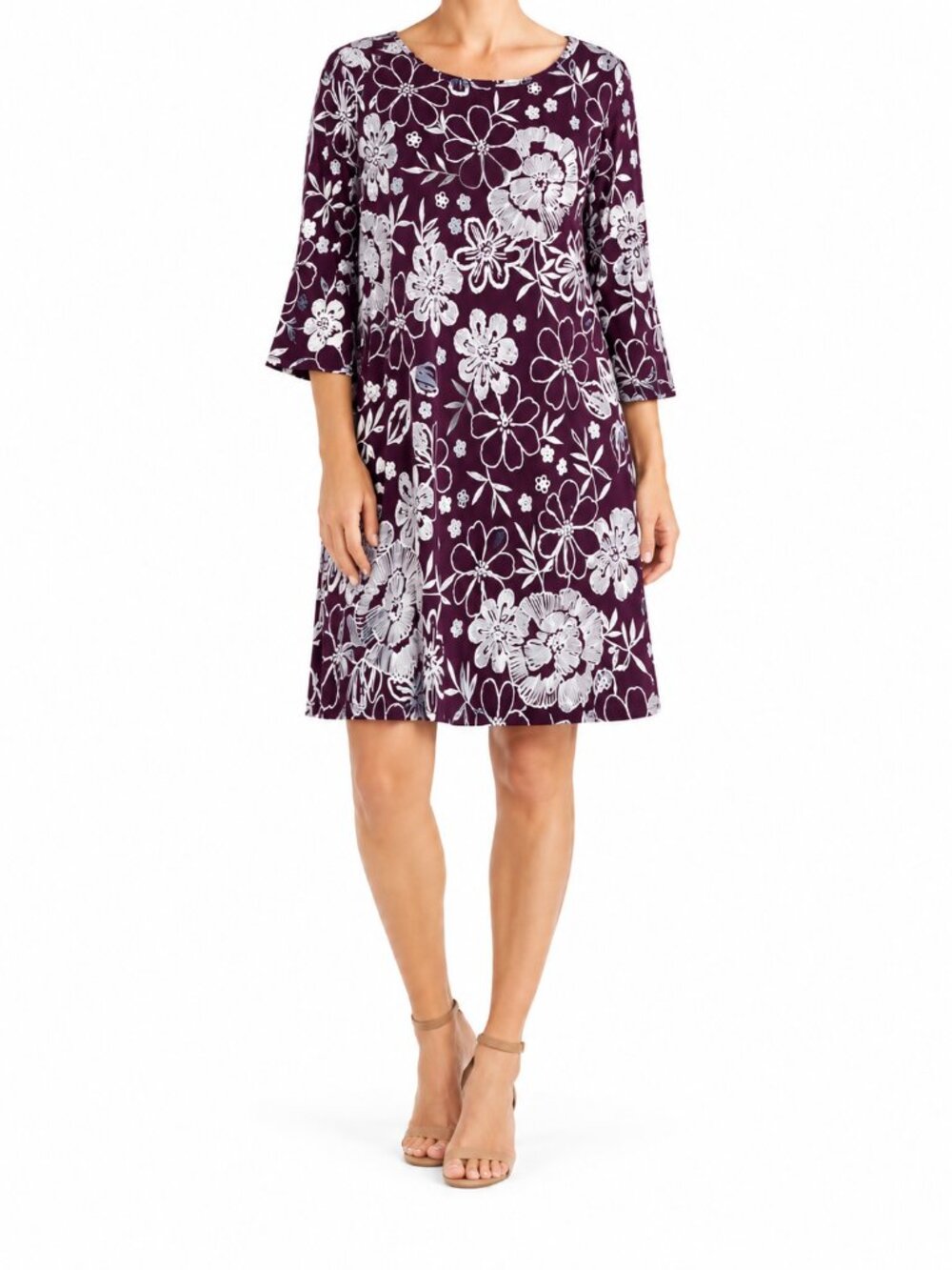 Espresso Women's Purple Floral Bell Sleeve Swing Dress, M